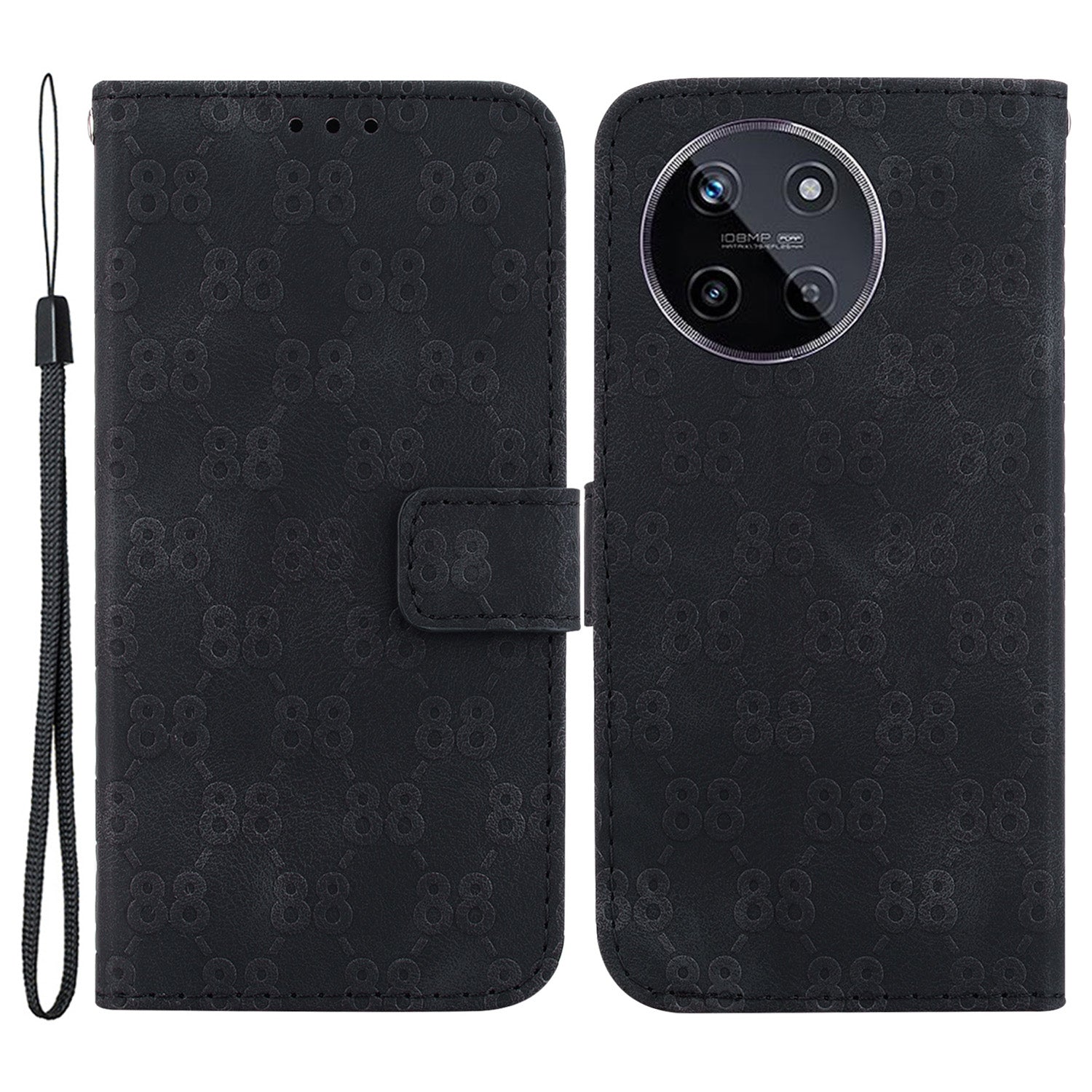 For Realme 11 4G (159.9x73.3x7.95mm) Leather Case Wallet Stand Cover Double 8-Shape - Black For Realme 11 4G (159.9x73.3x7.95mm) Leather Case Wallet Stand Cover Double 8-Shape - Black